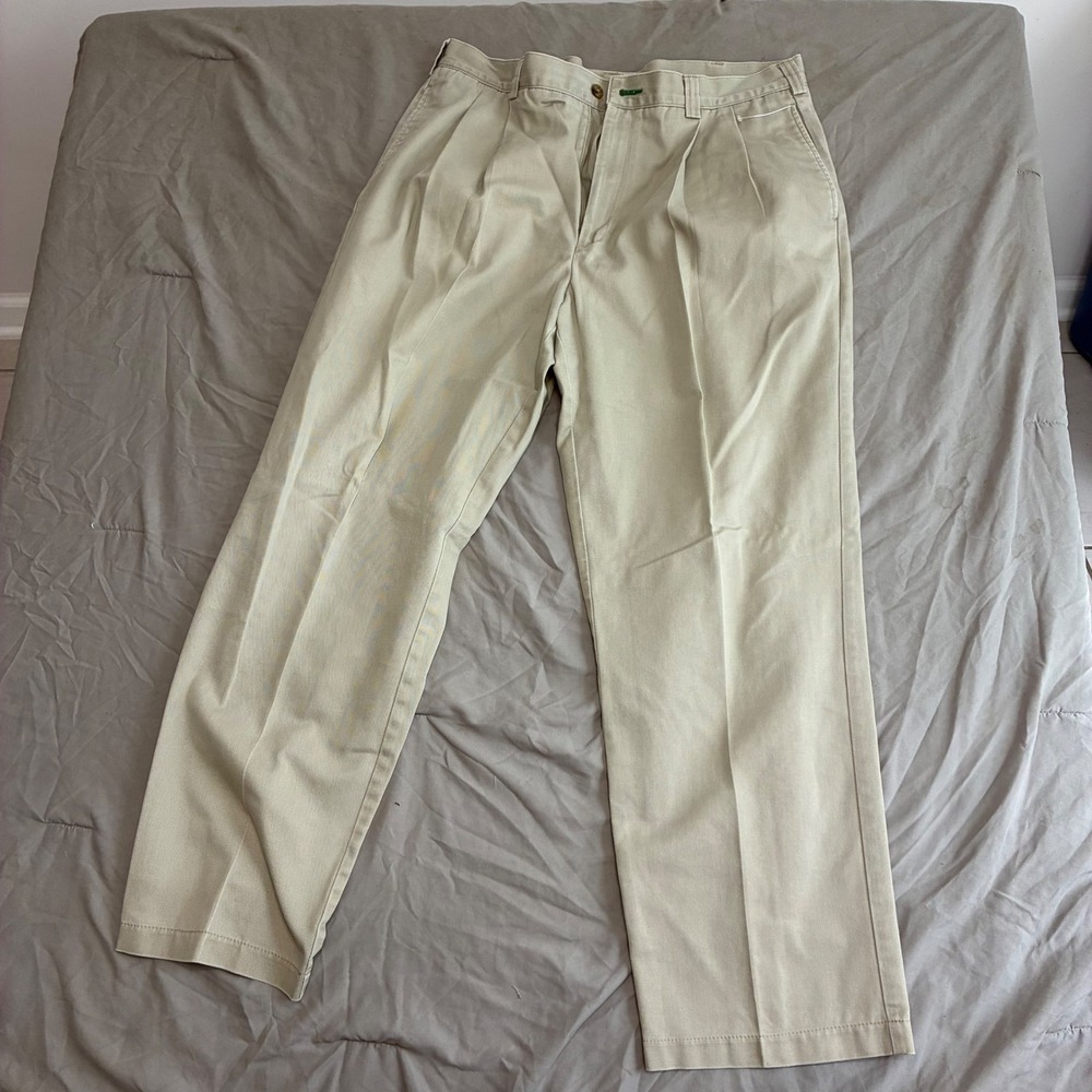 Tommy Hilfiger Mens Pleated Chino Pants 36x30 Khaki Tan Cotton Twill Trousers